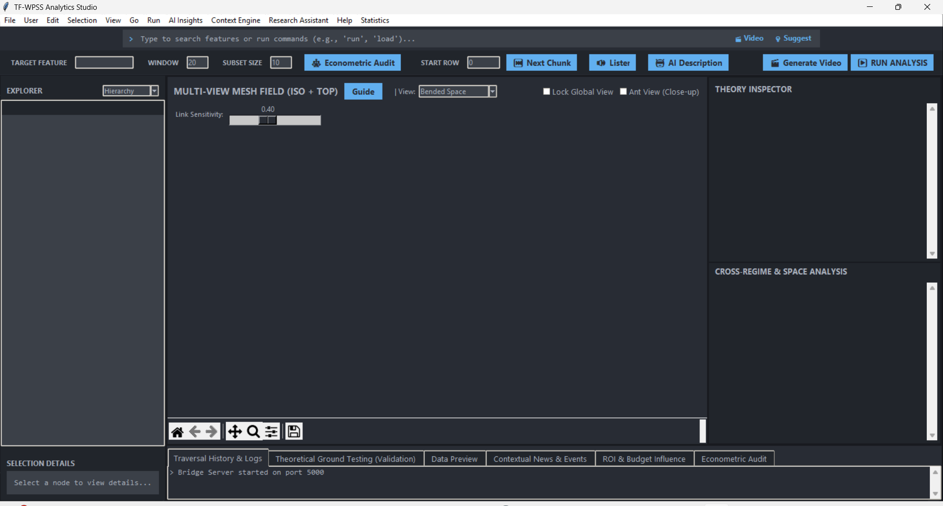 Empty TF-WPSS dashboard ready for data